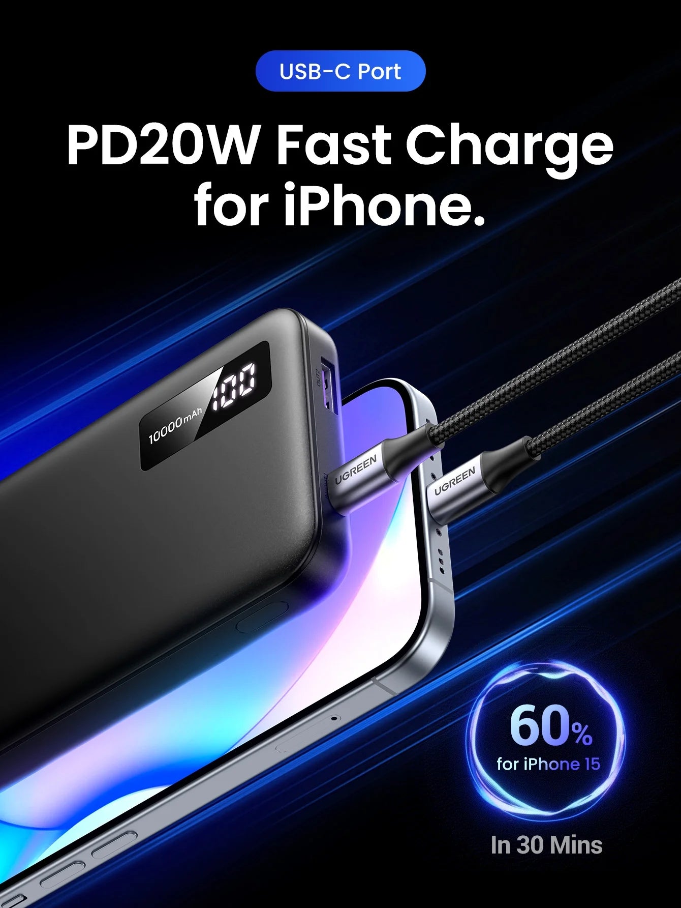 10000Mah Power Bank, 20W Fast Portable Charger for Iphone